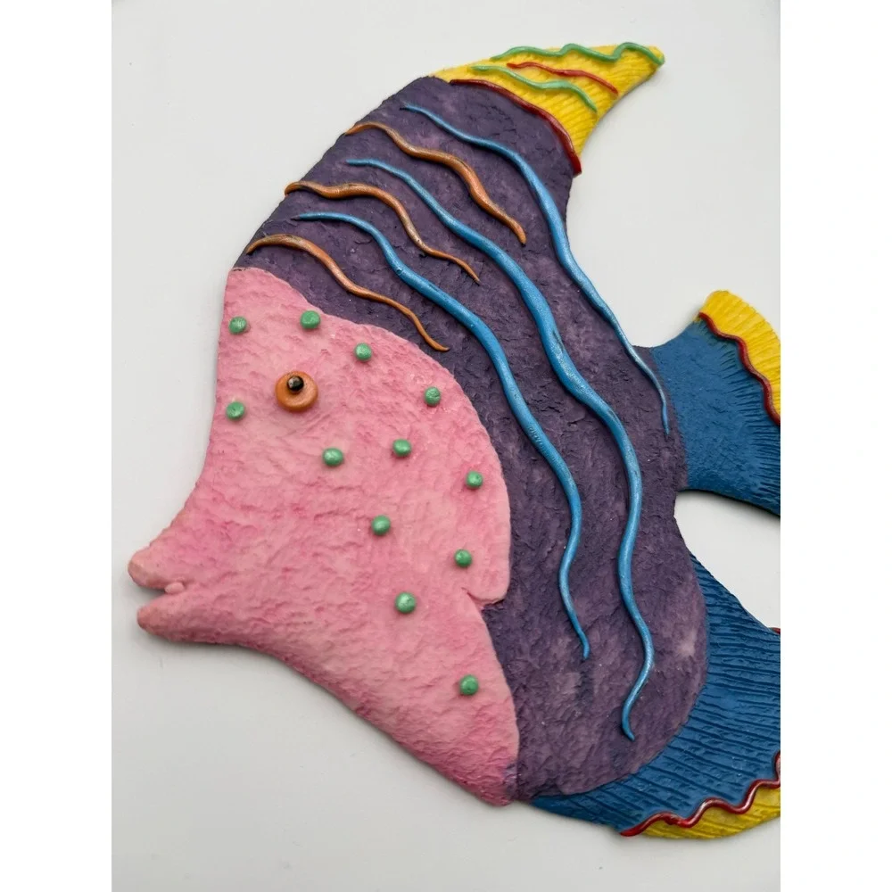 2 Pc Vtg Neon Resin Fish Wall Hangings Decor Fun Retro Tropical Ocean Beach